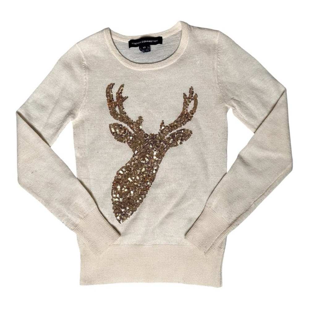 French Connection Wool Sequin Reindeer Sweater XS